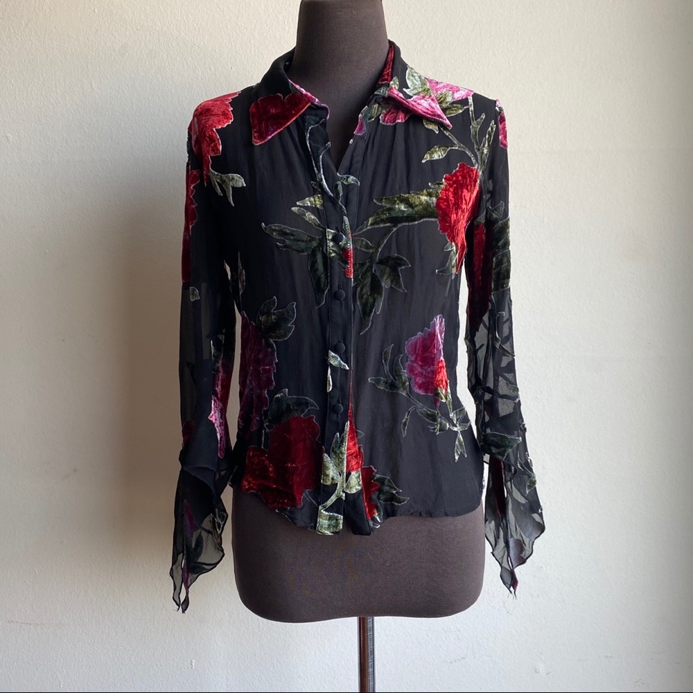 Dina Bar-el sz S rose button down sheer blouse